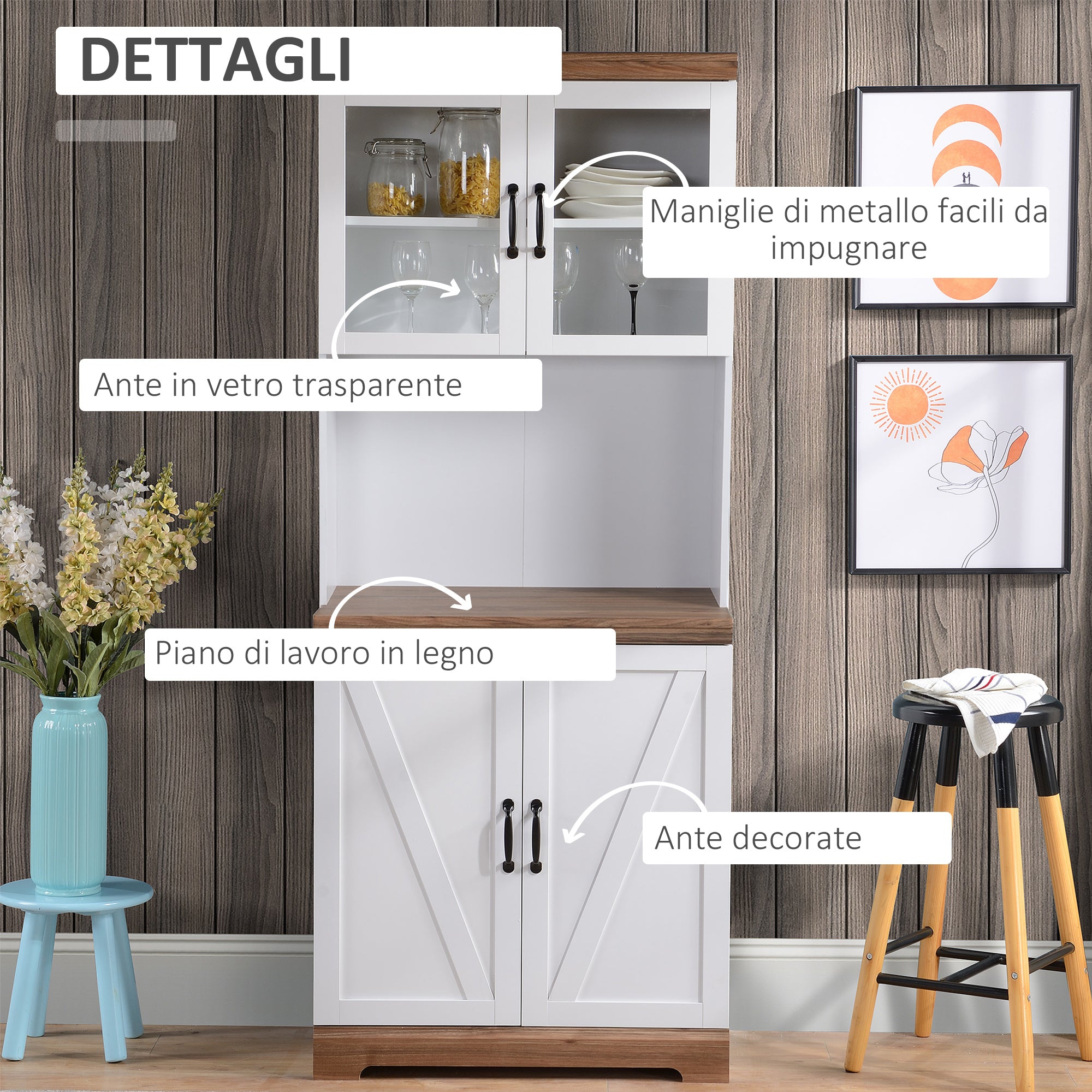 Credenza per Cucina con Armadietto a 2 Ante e Piano di Lavoro 80x39,5x176 cm in MDF Bianco