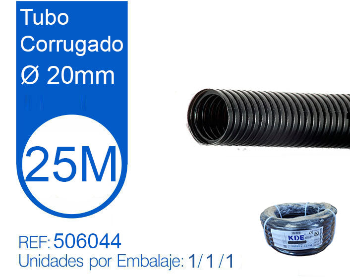 Tubo Corrugato Nero Diametro 20mm Matassa da 25 Metri