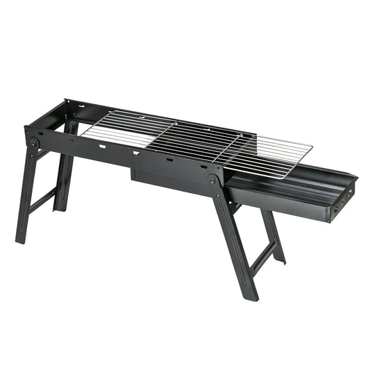 Barbecue a Carbonella Portatile con Gambe Pieghevoli e Vassoio Estraibile 74x20x38 cm in Metallo Nero