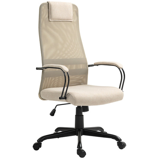 Sedia da Ufficio Ergonomica Girevole con Reclinazione Altezza Regolabile 58x61x115-125 cm Beige