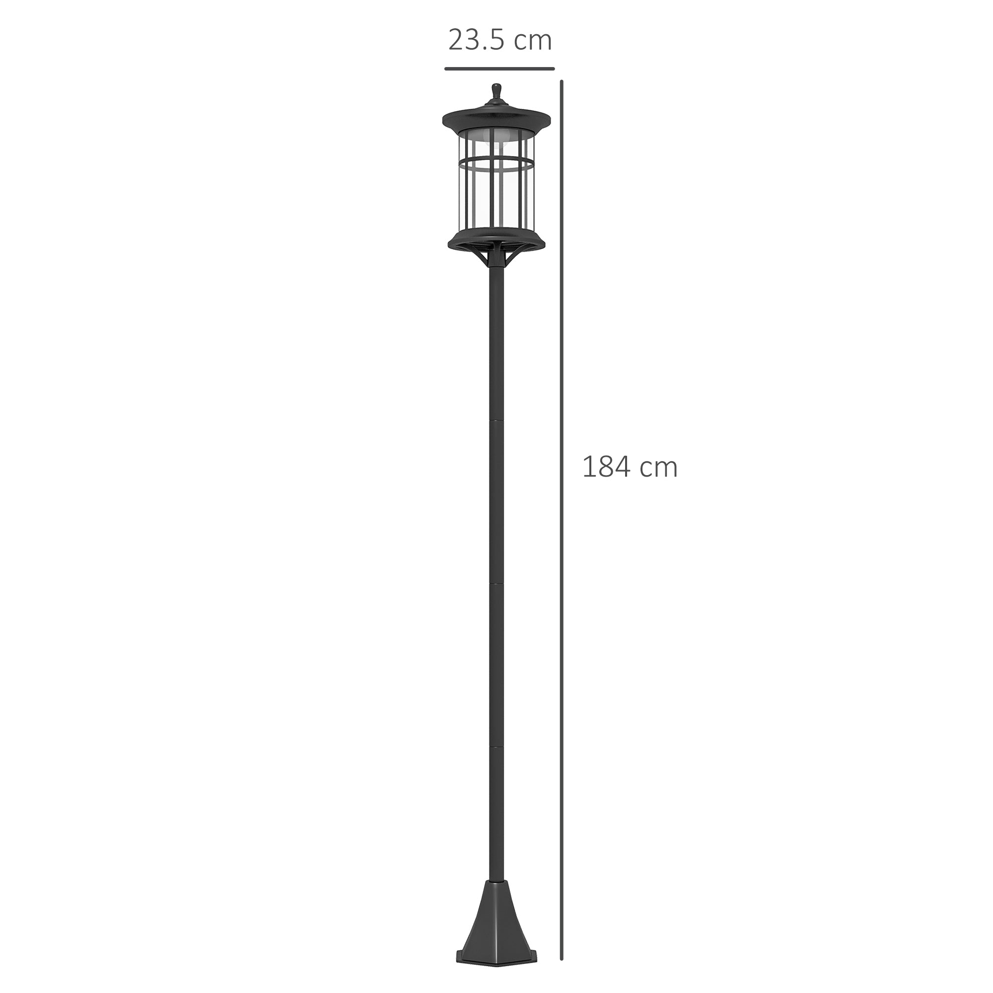 Lampione Solare da Giardino con Luce LED Bianco Freddo e IP44 H184 cm in Acciaio Inox e ABS Nero