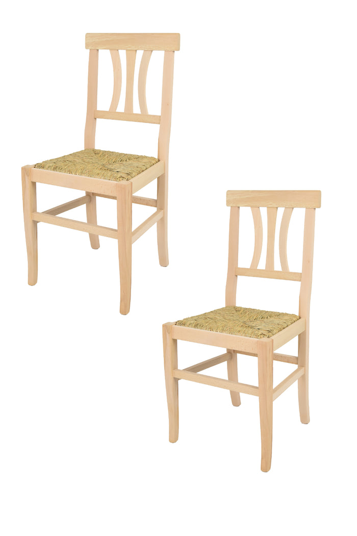 Set 2 sedie Artemisia Tommychairs, struttura in legno di faggio levigato, non trattato, 100% naturale e seduta in paglia