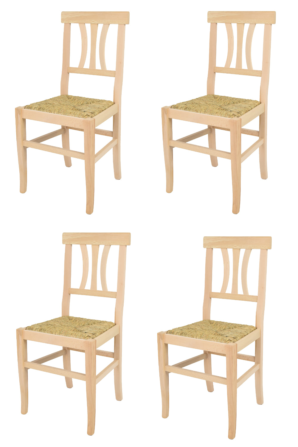 Set 4 sedie Artemisia Tommychairs, struttura in legno di faggio levigato, non trattato, 100% naturale e seduta in paglia