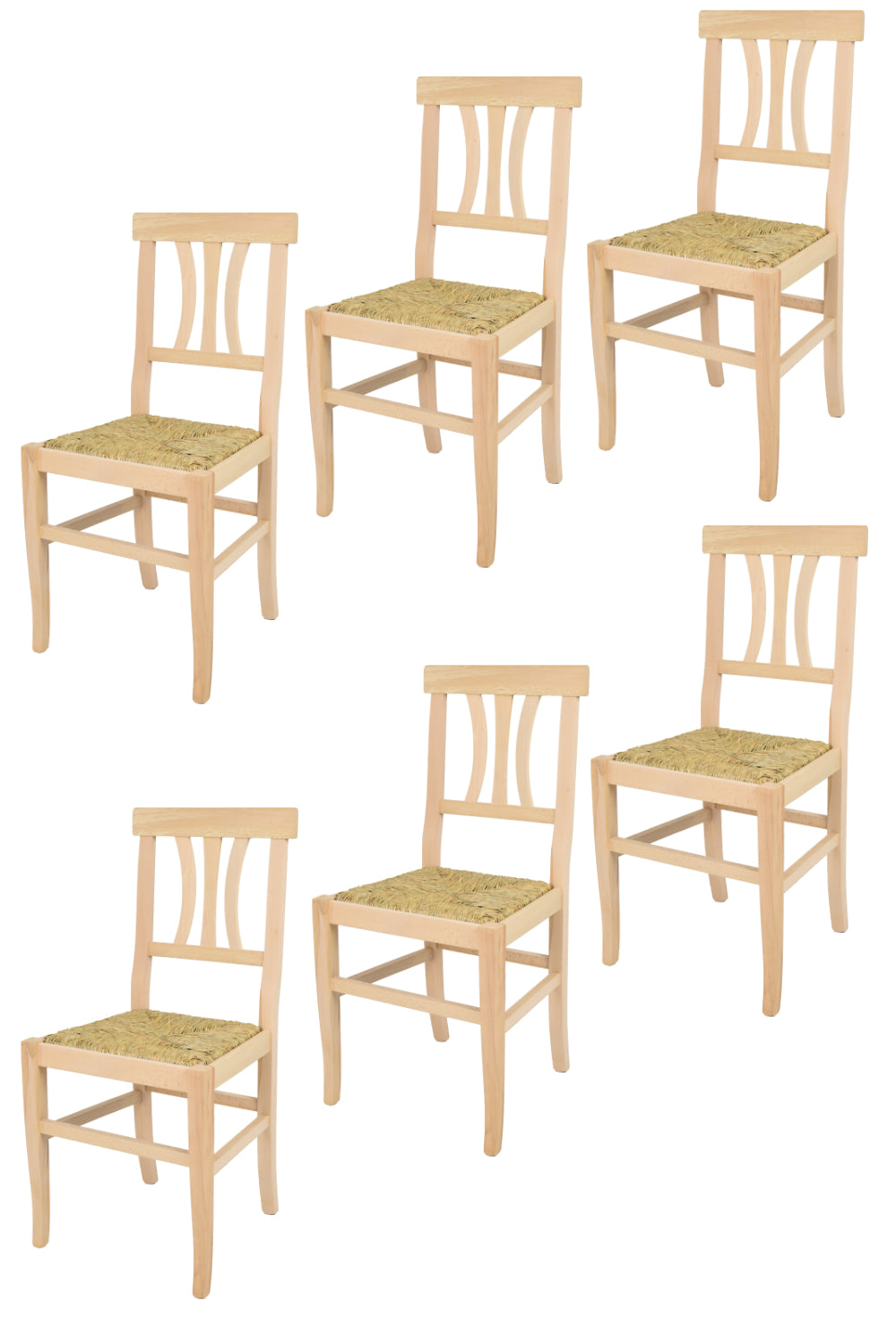 Set 6 sedie Artemisia Tommychairs, struttura in legno di faggio levigato, non trattato, 100% naturale e seduta in paglia