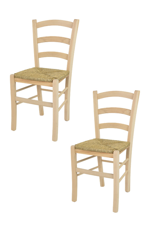 Set 2 sedie Venice Tommychairs, robusta struttura in faggio levigato, non trattato, 100% naturale e seduta in paglia