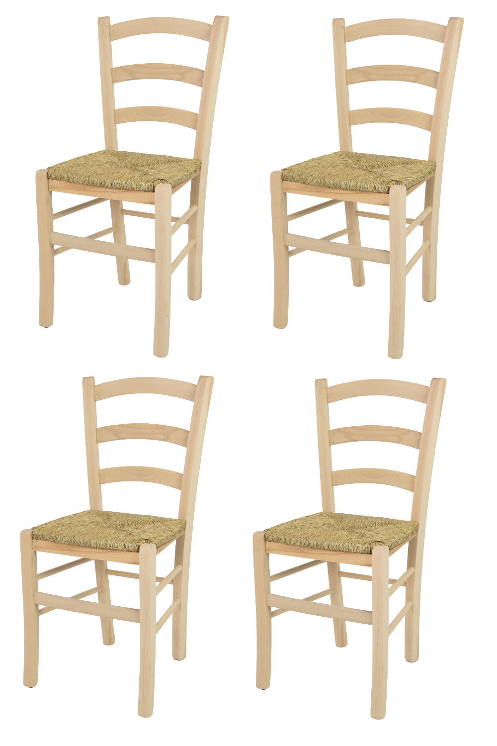 Set 4 sedie Venice Tommychairs, robusta struttura in faggio levigato, non trattato, 100% naturale e seduta in paglia