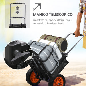 Carrello da Spiaggia Pieghevole 82x67x81 cm in Alluminio Nero