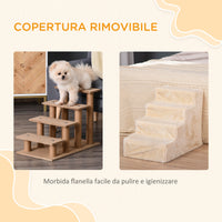 Scaletta per Cani 4 Gradini 60x35x44 cm in Flanella Sfoderabile e Truciolato Beige