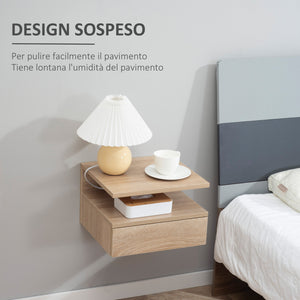 Set 2 Comodini Sospesi 1 Cassetto 1 Ripiano 35x32x22,5 cm in Legno Truciolare Rovere