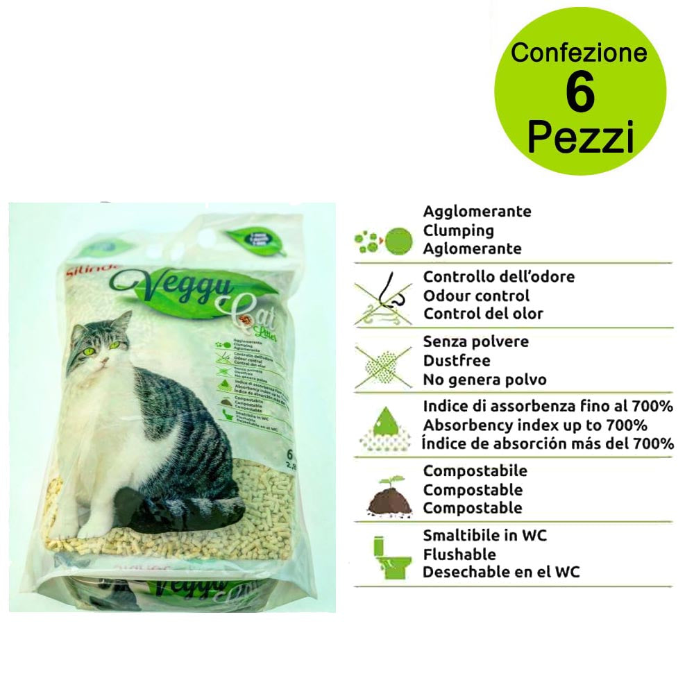 Multipack da 6 pz silinde veggy cat lettiera per gatti 100% vegetale 6 litri