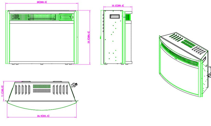 Camino Elettrico da Incasso 49,5x66x26 cm Effetto Fiamma 1500W Ararat