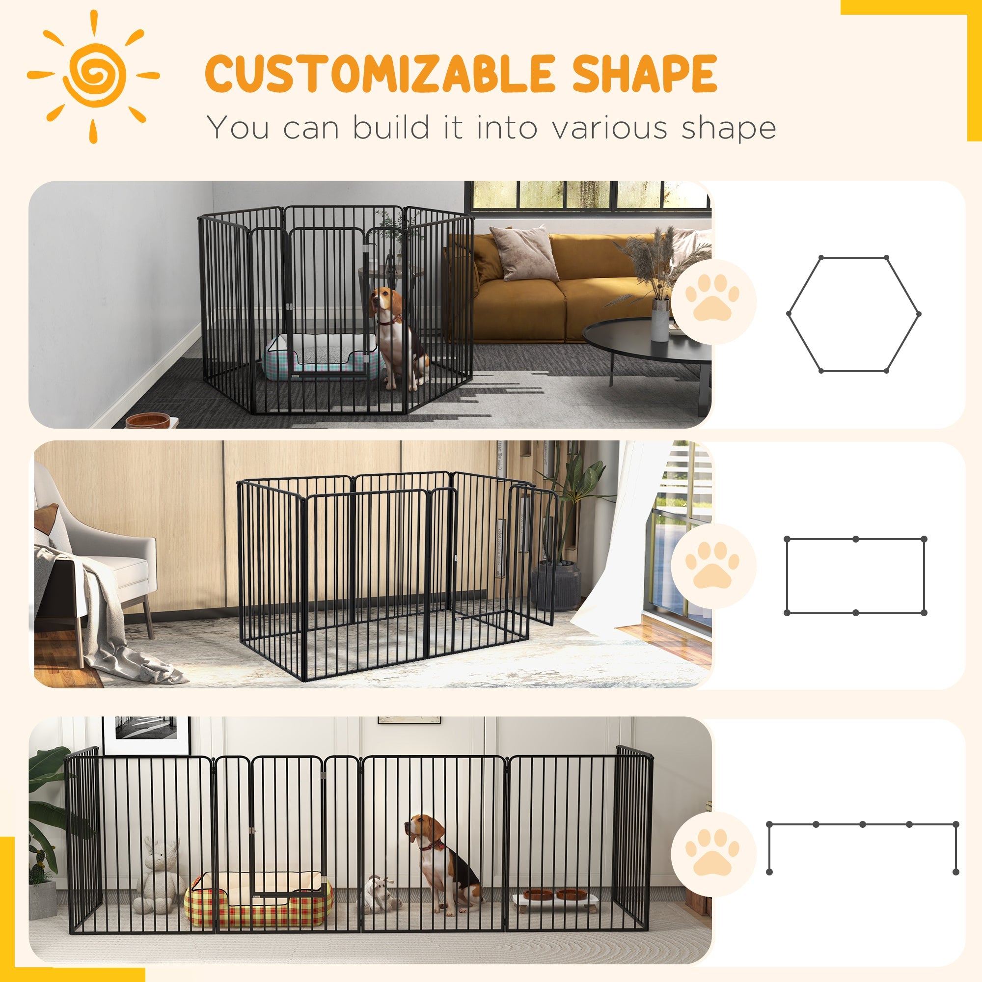 Recinto per Cani Grandi a 6 Pannelli Modulabili 164x83x100 cm in Acciaio Nero