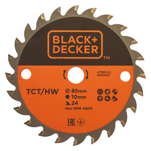 LAMA TCT PER MINI SEGA CIRCOLARE 'A7525-XJ' Ã¸ 85 mm foro 10 mm - 24 denti BLACK DECKER