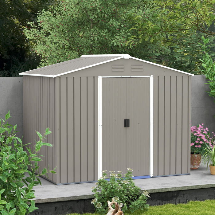 Casetta Box da Giardino con Doppia Porta Scorrevole 236x174x190 cm in Lamiera di Acciaio Grigio