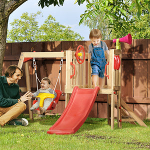 Set con Scivolo e Altalena da Giardino per Bambini 170x200x118 cm in Legno e Plastica Rosso