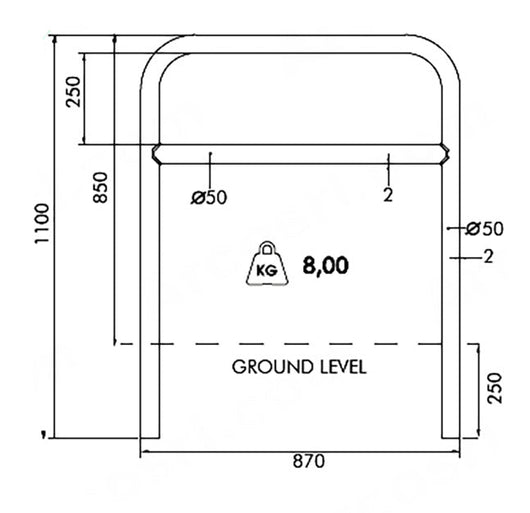 Transenna Supporto Singolo per Biciclette 870x150xH850 mm con Traverso da Interrare in Acciao Elettrozincato