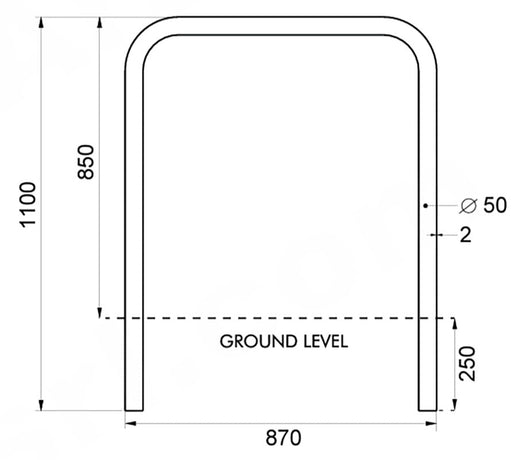 Transenna Supporto Singolo per Biciclette 870x150xH850 mm da Interrare in Acciao Elettrozincato