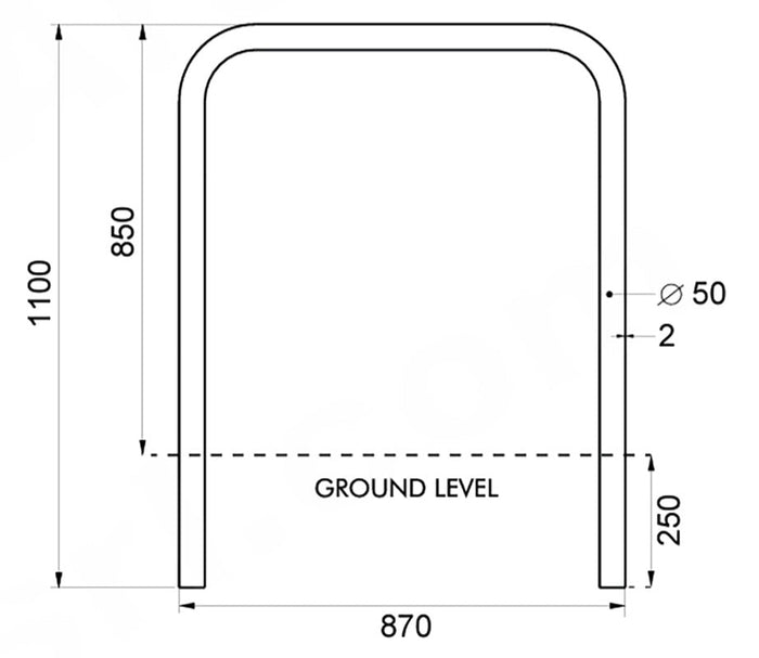 Transenna Supporto Singolo per Biciclette 870x150xH850 mm da Interrare in Acciao Elettrozincato