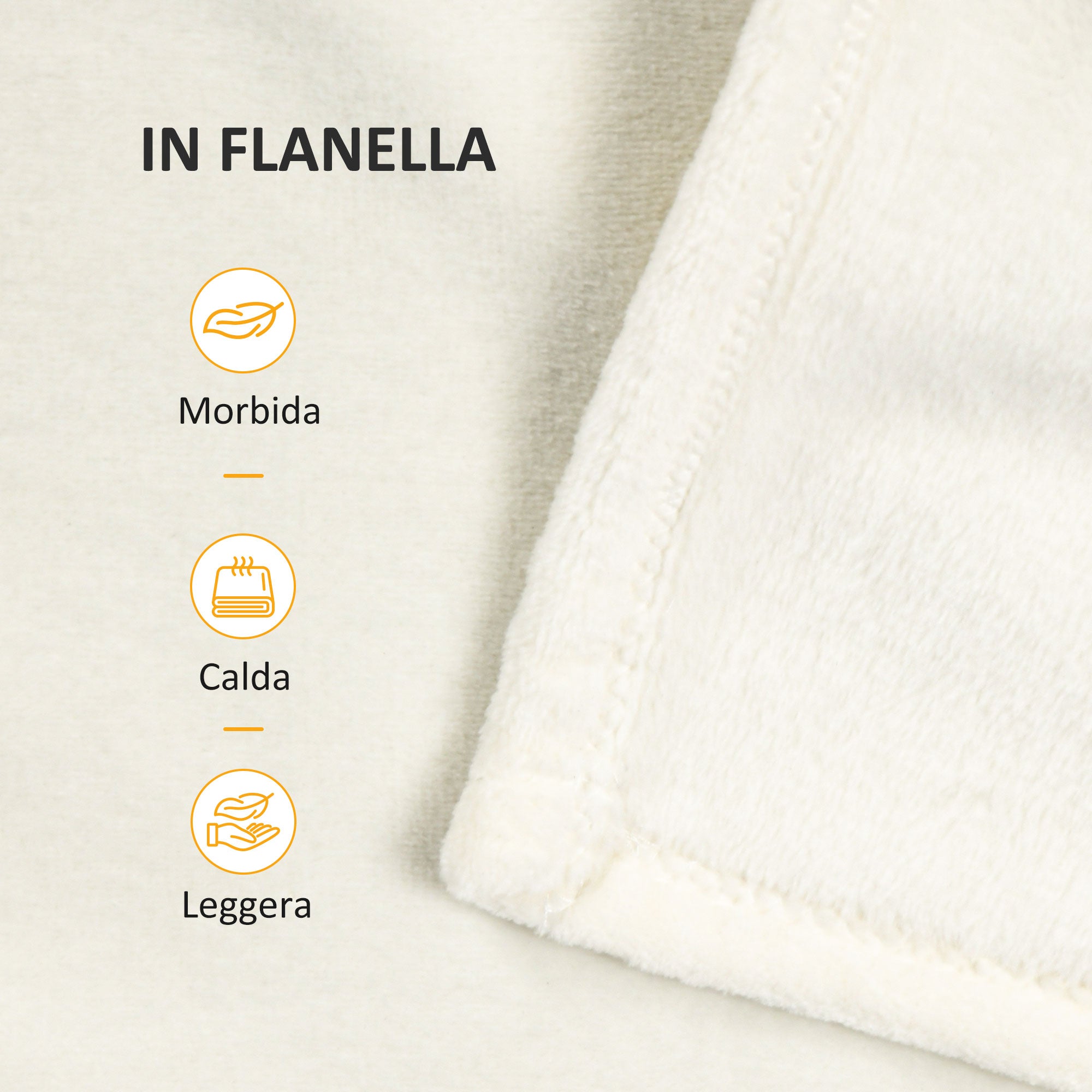 Coperta Plaid Dubleface 203x152x0,5 cm in Flanella 330 GSM Bianco Crema