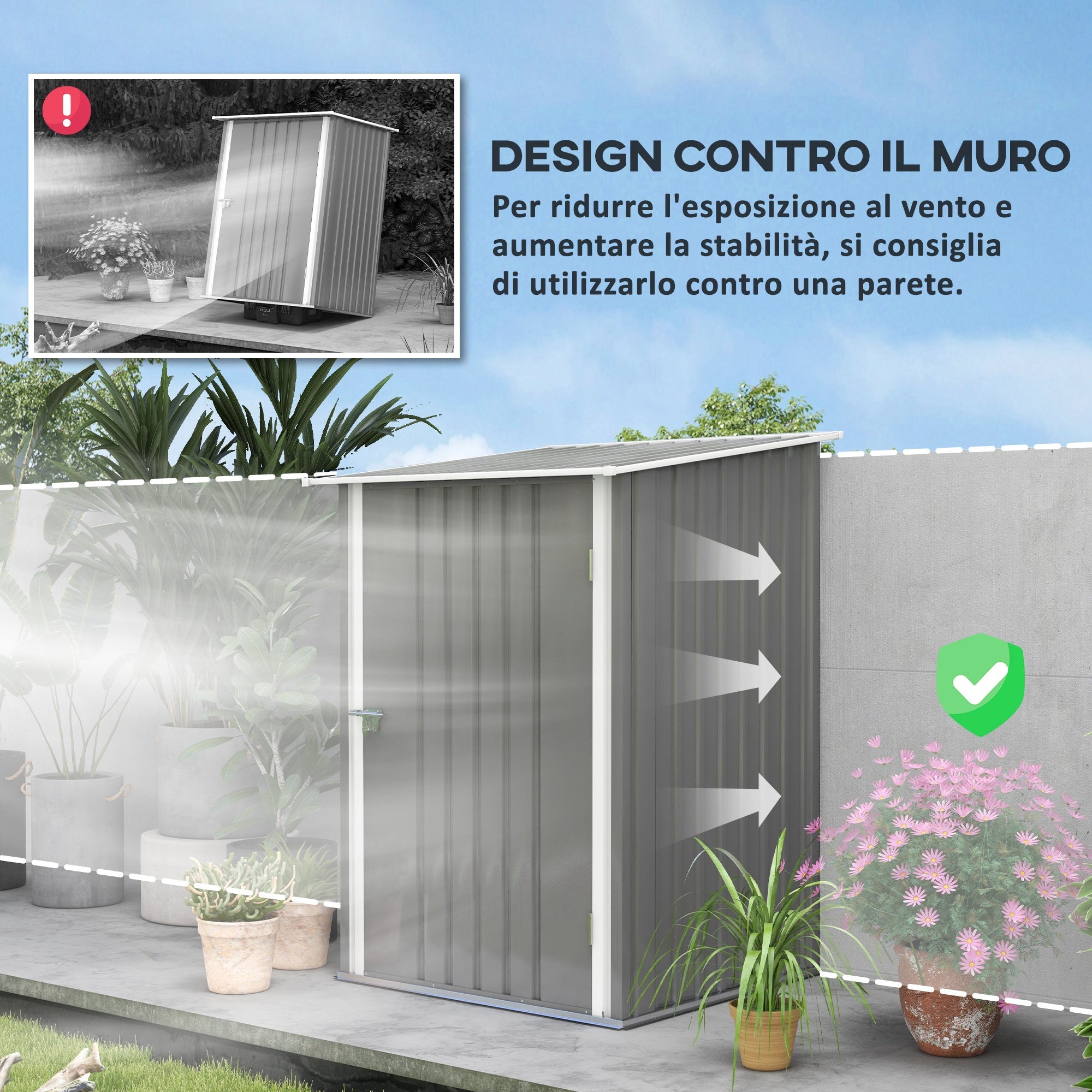 Casetta Box da Giardino 100x103x160cm in Acciaio Galvanizzato Grigio