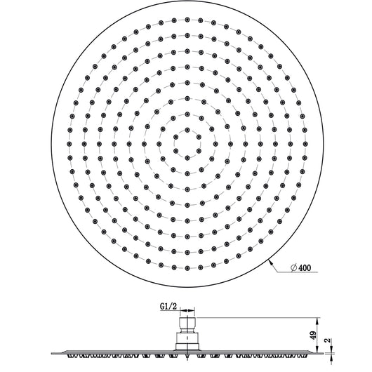 Soffione doccia tondo acciaio inox 2 mm spessore effetto pioggia varie misure bagno *** misure diam. 400x2 mm 234 uge...