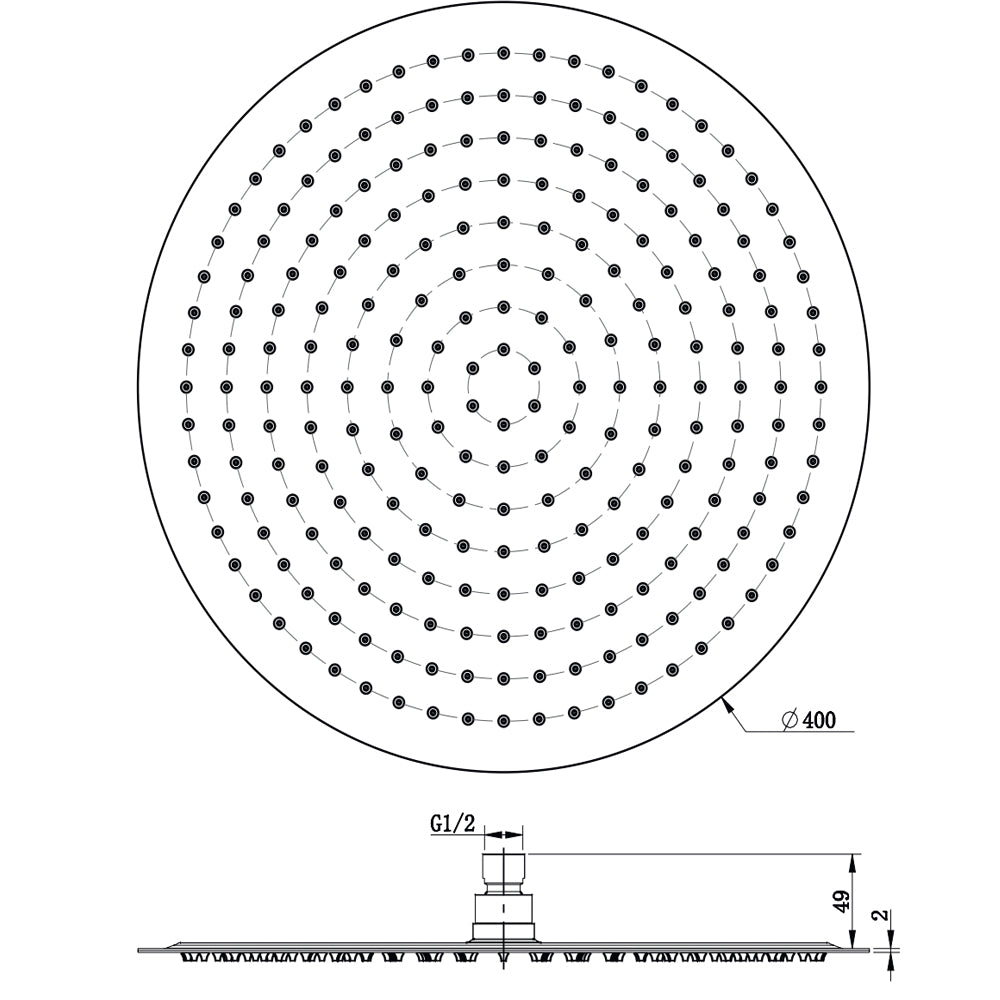 Soffione doccia tondo acciaio inox 2 mm spessore effetto pioggia varie misure bagno *** misure diam. 400x2 mm 234 uge...