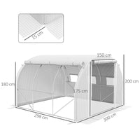 Serra a Tunnel con Porta e 8 Finestre Avvolgibili 3x3m Rivestimento in PE Bianca