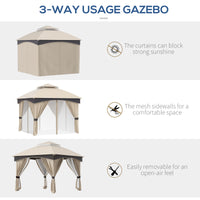 Gazebo da Giardino 3x3m con Tende e Zanzariere in Acciaio Beige e Grigio