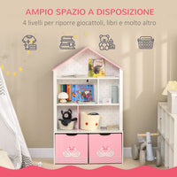 Scaffale Portagiochi per Bambini 78,5x34x127,5 cm con Ripiani Aperti e Cassetti Rosa