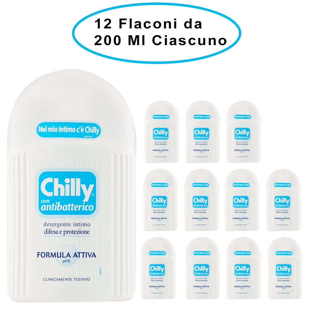 Chilly detergente intimo con antibatterico 12 flaconi da 200 ml ciascuno