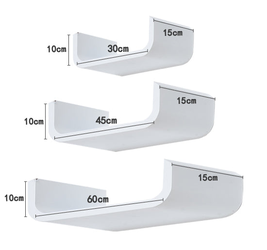 Set 3 Mensole da Parete per Casa e Ufficio in MDF Bianco