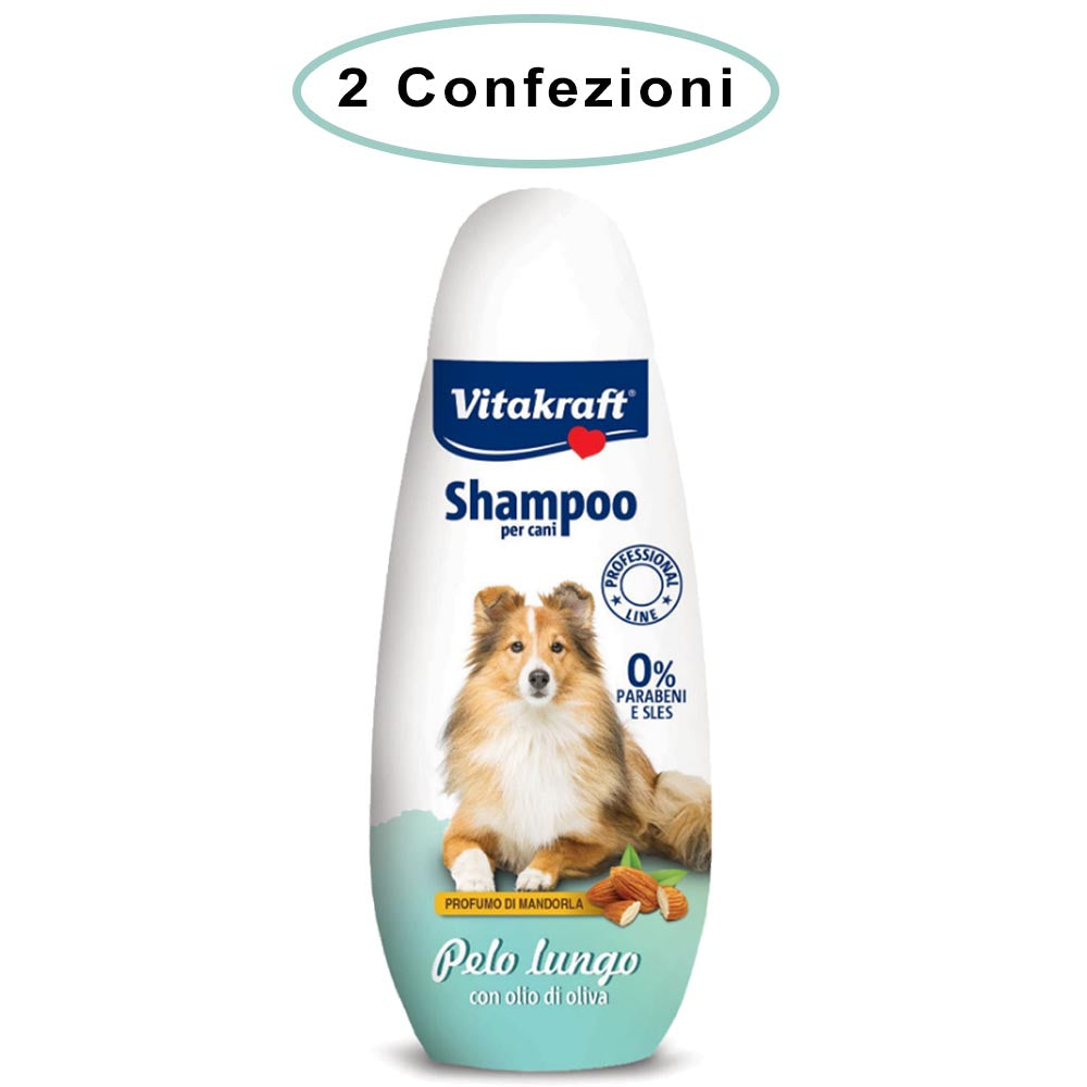 Vitakraft shampoo per cani specifico per pelo lungo all'olio di oliva 2 confezioni da 250 ml