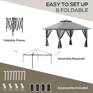 Gazebo da Giardino Pieghevole 392x392x283 cm in Acciaio e Tessuto Oxford Grigio