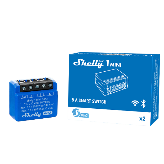 Shelly 1 Mini Gen 3 Relè WiFi e Bluetooth 1 Canale 8A automatizzazione di luci e pulsanti Contatti a Secco