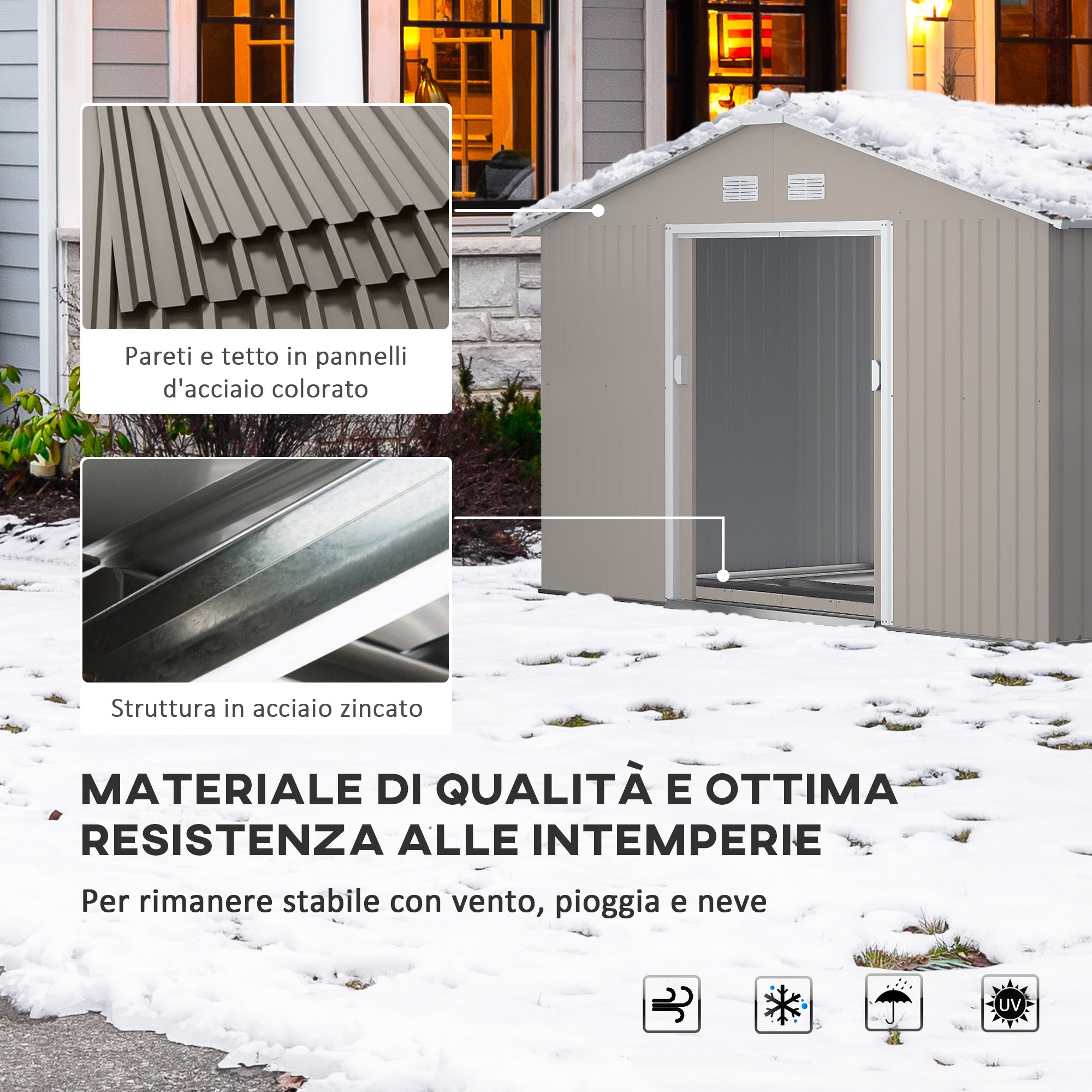 Casetta Box da Giardino 340x386x200 cm Porta Attrezzi in Acciaio e Polipropilene Grigio