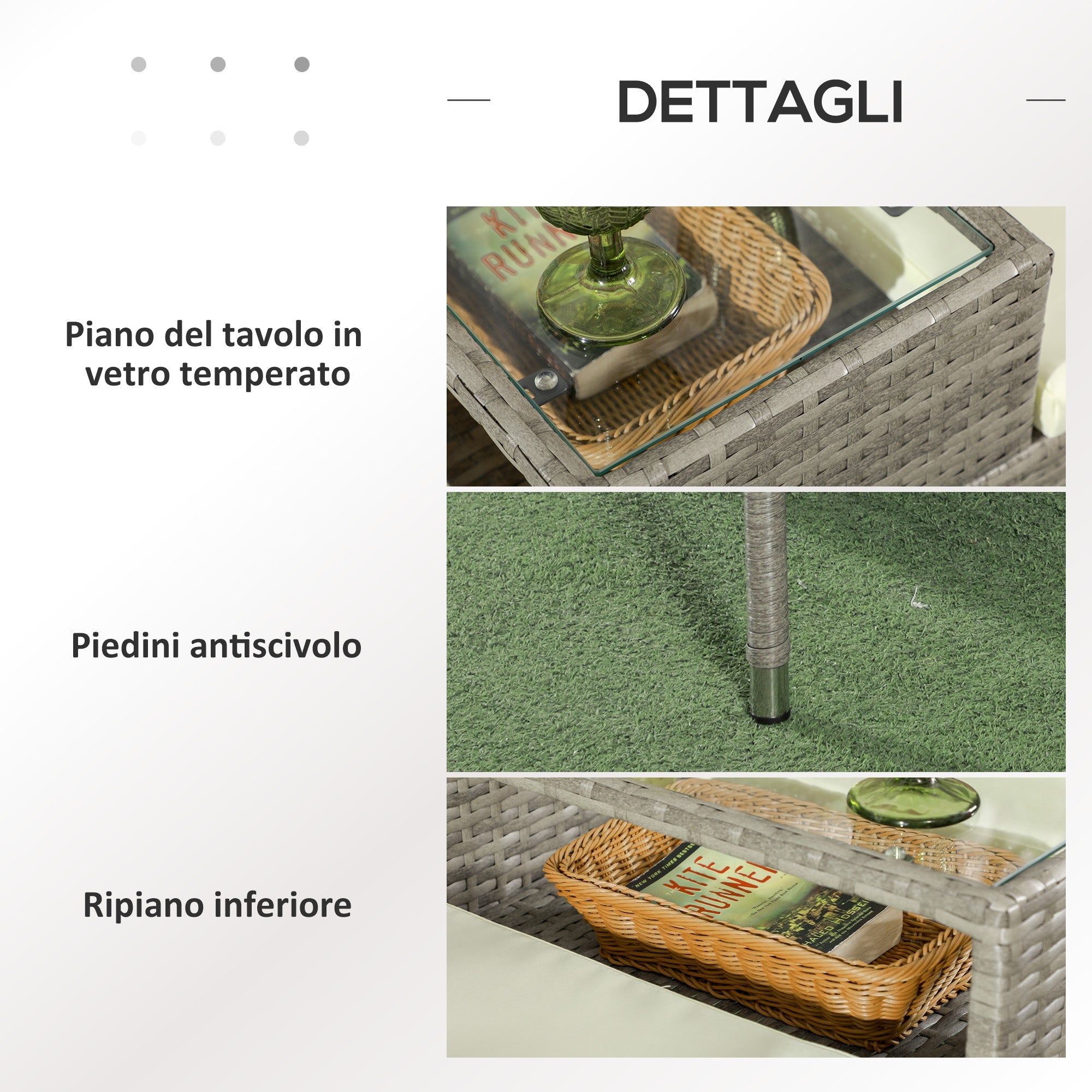 Divanetto per Esterni 2 Posti con Tavolino da Caffè 137x59x82 cm in Acciaio e Rattan PE Grigio e Crema