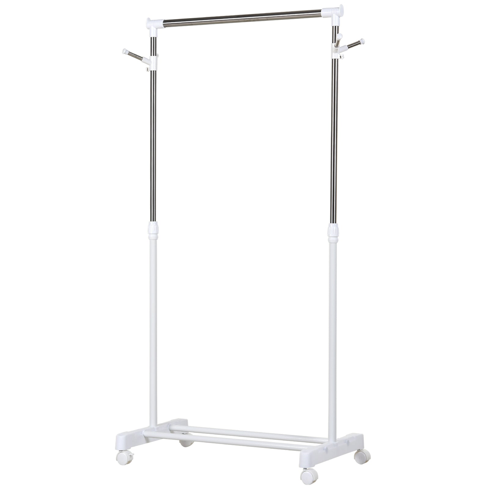 Stender Porta Abiti ad Altezza Regolabile 68,5x42x87-145 cm con Fondo Portaoggetti Argento e Bianco