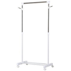 Stender Porta Abiti ad Altezza Regolabile 68,5x42x87-145 cm con Fondo Portaoggetti Argento e Bianco