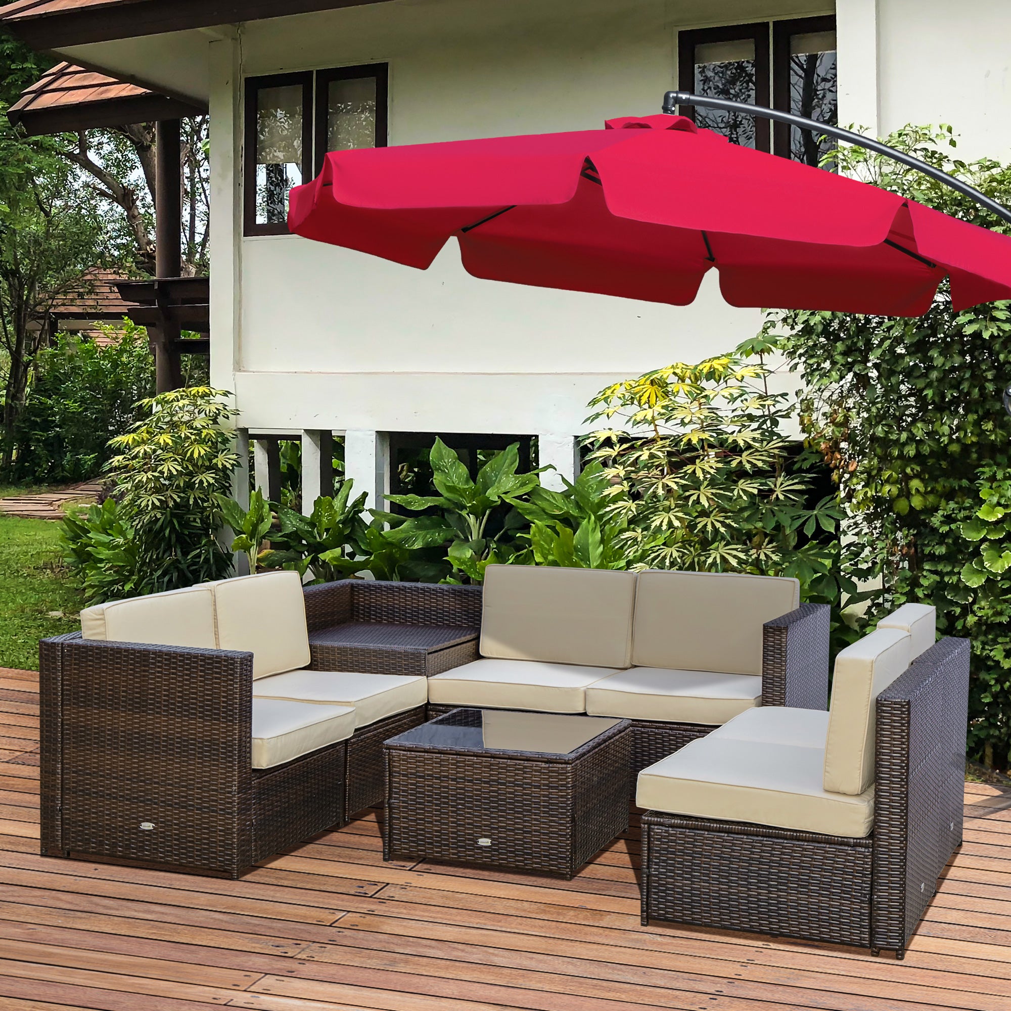 Set Salotto da Giardino 4 Poltrone 2 Poltrone Angolari e 2 Tavolini in Rattan PE Marrone