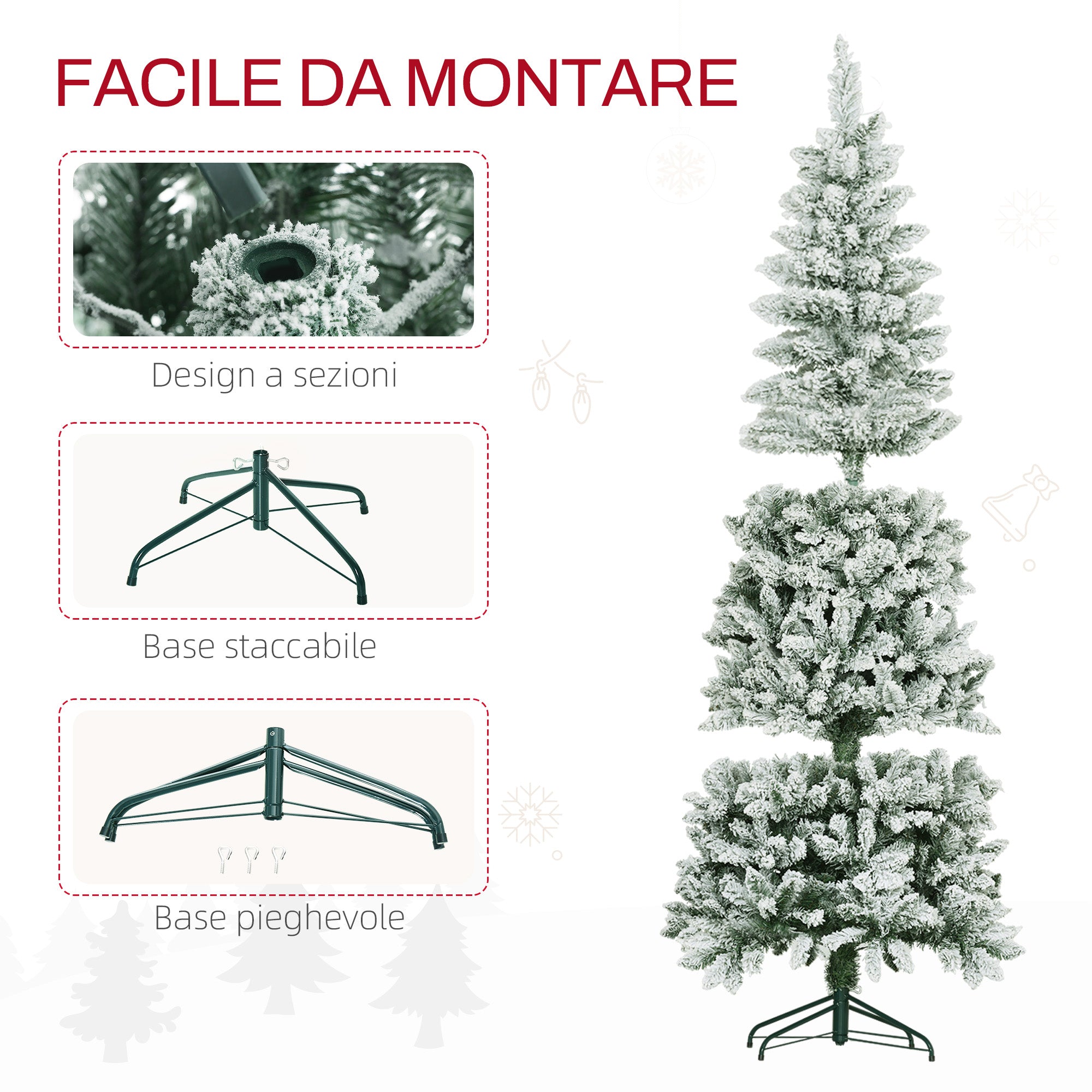 Albero di Natale Artificiale Innevato 180 cm 479 Rami Design Alto e Stretto Verde