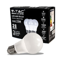 V-TAC Lampadina LED E27 10,5W 100LM/W A60 6500K (Box 3 pezzi) SKU 217354