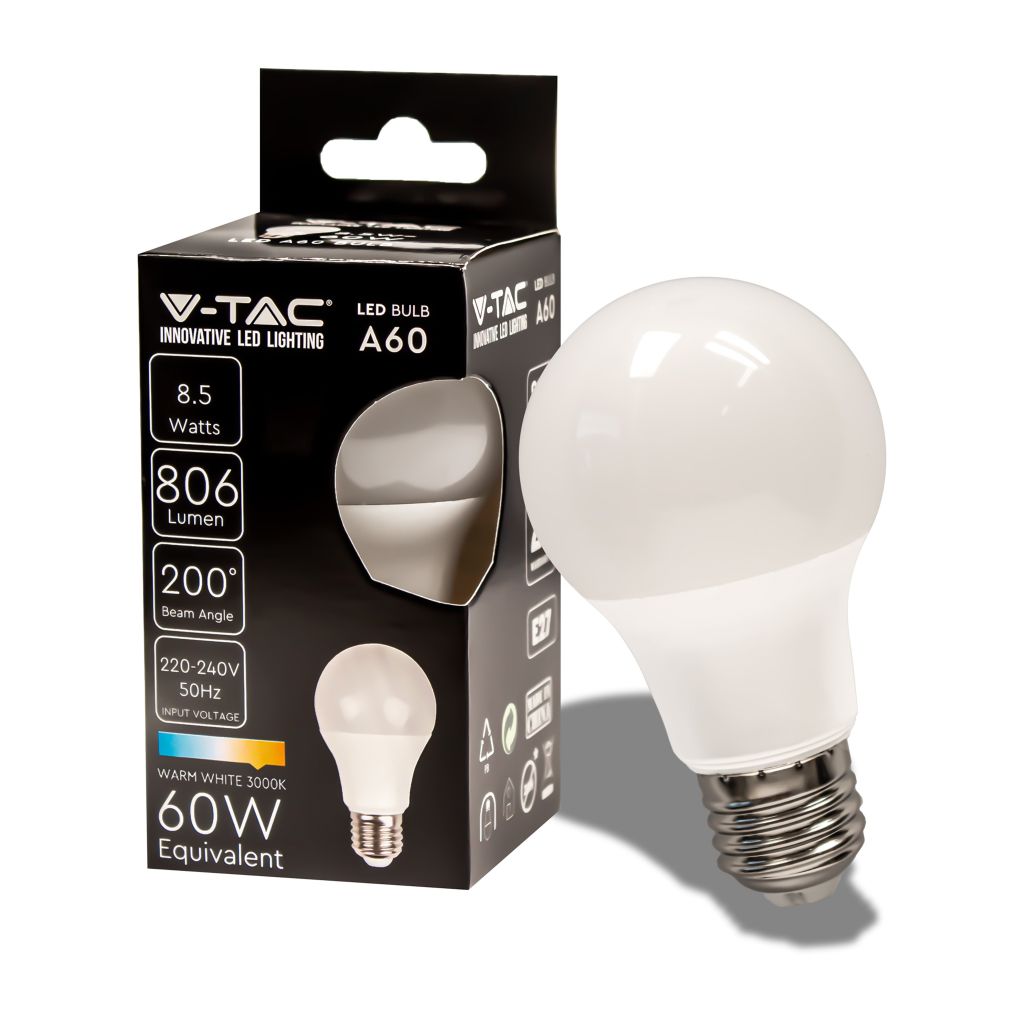 V-TAC Lampadina LED E27 8,5W A60 3000K SKU 217260