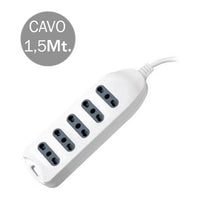 V-TAC Multipresa con Cavo 1,5mt 5 Prese 10/16A 2P+T Bipasso con Attacco a Parete con Spina 16A 2P+T Colore Bianco - SKU 8708