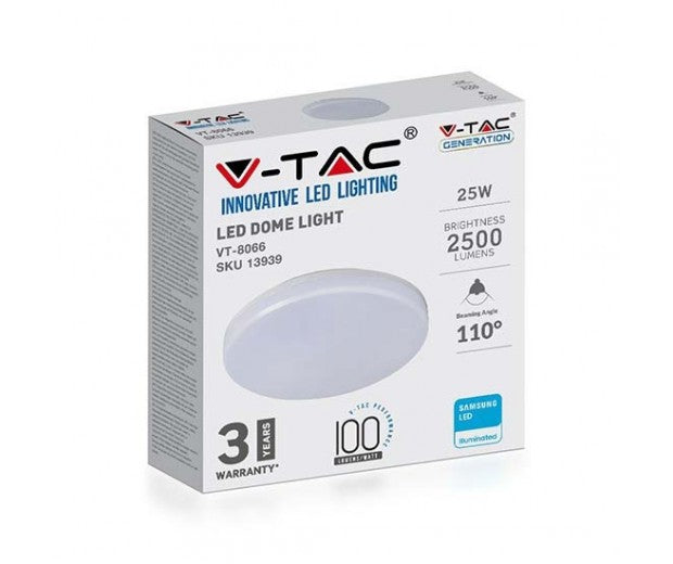 V-TAC PRO VT-8066RD Plafoniera LED Chip Samsung Rotonda 25W 120LM/W Colore Bianco 4000K IP44 - SKU 13939