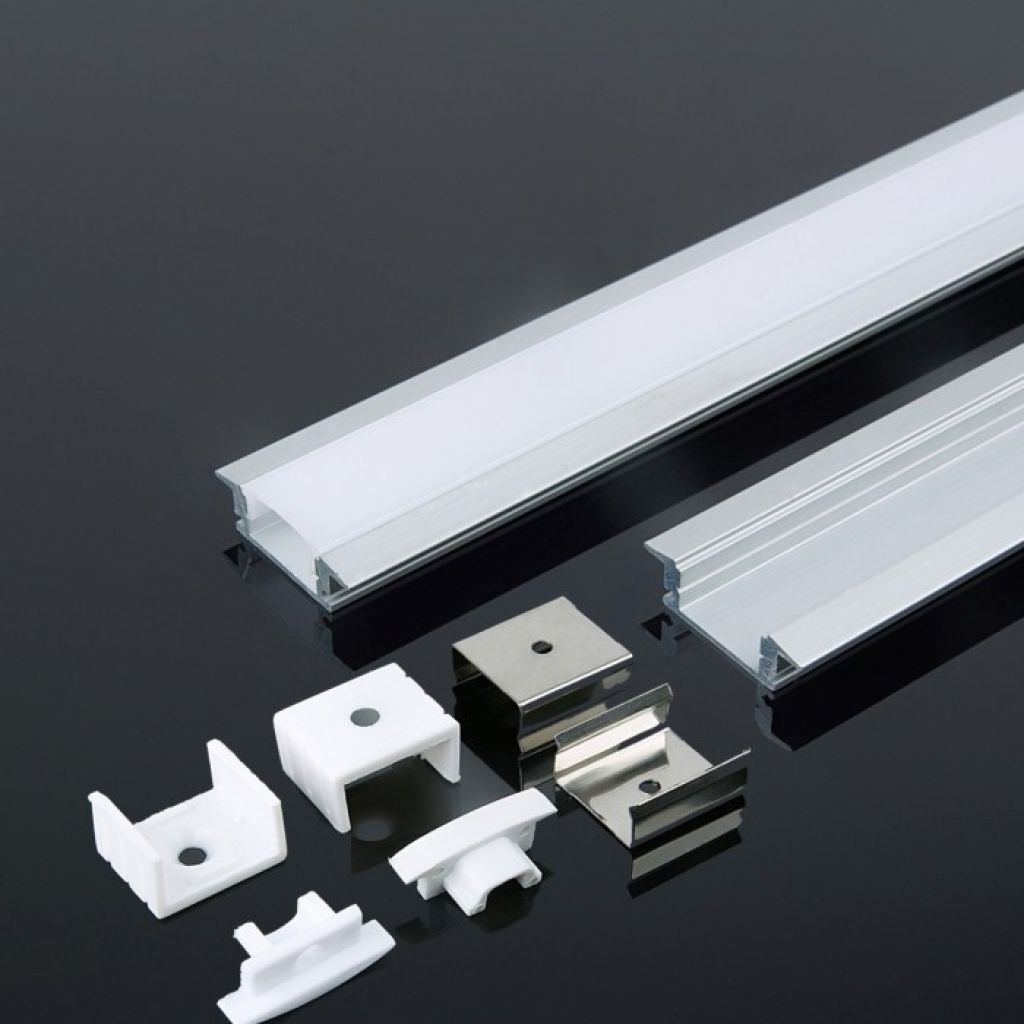 V-TAC Profilo in Alluminio Colore Silver per Strip LED a Incasso (Max l: 12,4mm) Copertura Satinata 2000 x 24,7 x 7mm SKU 3350