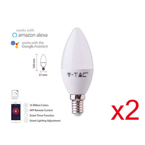 V-TAC Smart Lampada Led Candela E14 C37 4,5W WiFi RGB CCT Dimmerabile APP Compatible Amazon Alexa Google Home SKU-2754