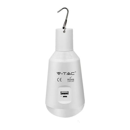 V-TAC VT-2417 Lampadina LED ricaricabile con USB e Pannello Solare 7W CCT 3in1 IP20 SKU 2857