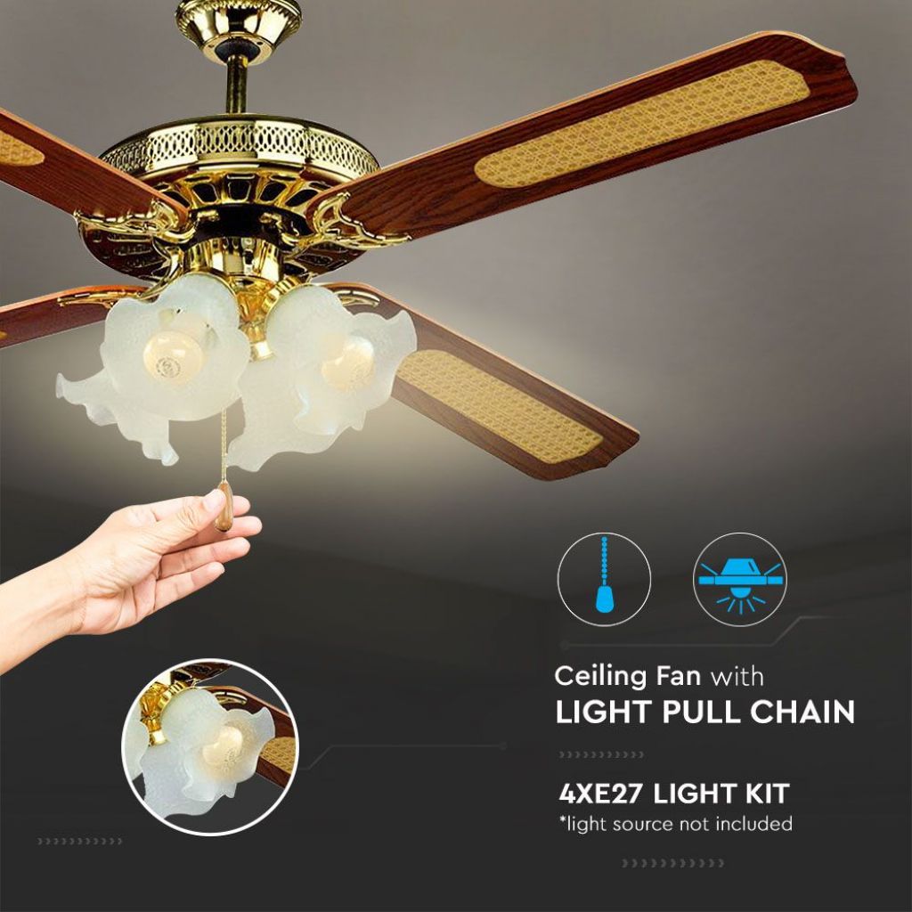 Ventilatore LED da Soffitto 4 Lampadine E27 in Vetro con Motore a Corrente Alternata da 55W 4 pale