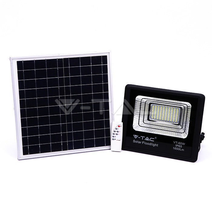 V-TAC VT-60W Faro Faretto Proiettore LED 60W con Telecomando e Pannello Solare 20W 4000K SKU 8575