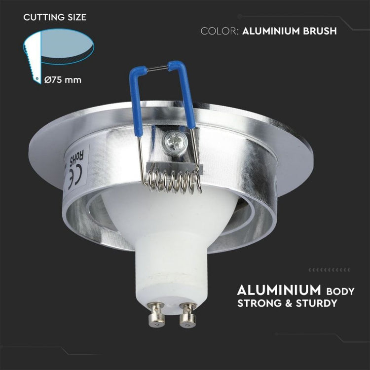 V-TAC VT-782RD-AB Portafaretto LED da Incasso Rotondo GU10 e GU5.3 (MR16) in Alluminio Spazzolato Orientabile SKU 3600